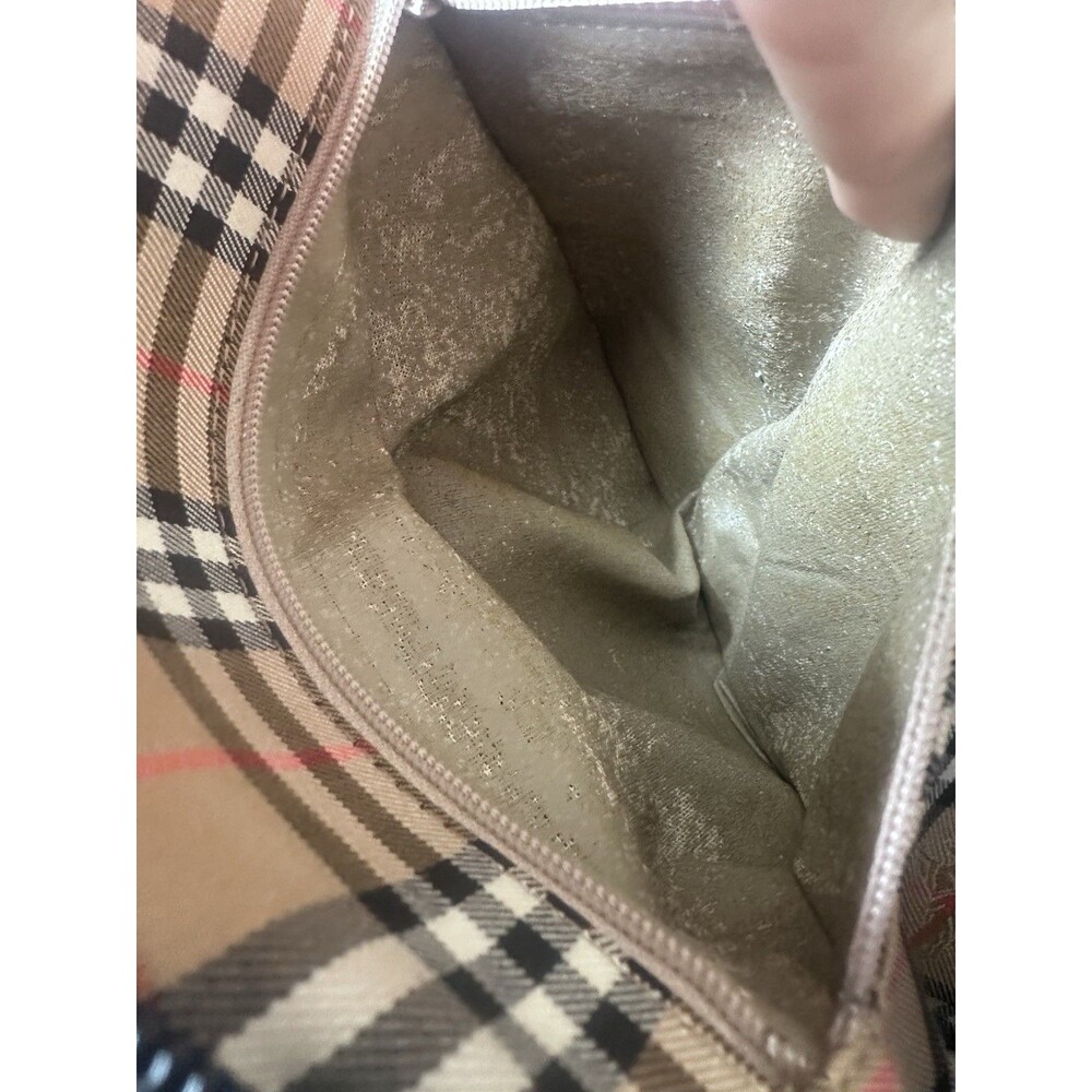 Burberry black pebbled leather top handle handbag Nova Check Interior - Picture 6 of 16